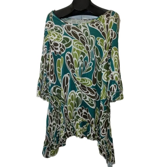 Simply Irresistible Tops - SIMPLY IRRESISTIBLE Green Floral Ruffle Tunic 1X